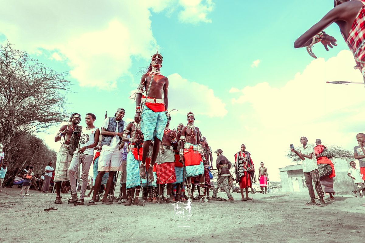 Maasai warriors performing the adumu jumping dance